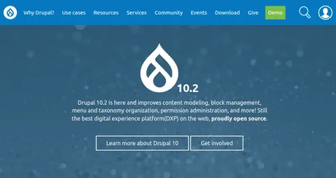 Copie d'écran de la page d'accueil du site officiel de Drupal
